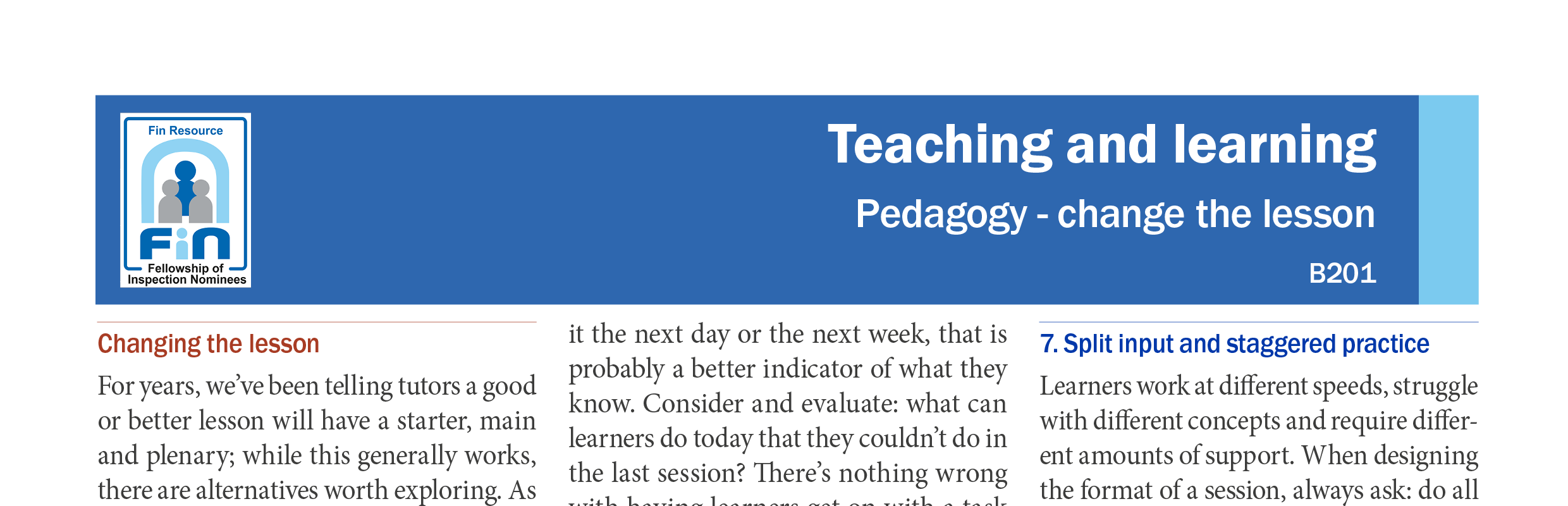 B201. Pedagogy - change the lesson