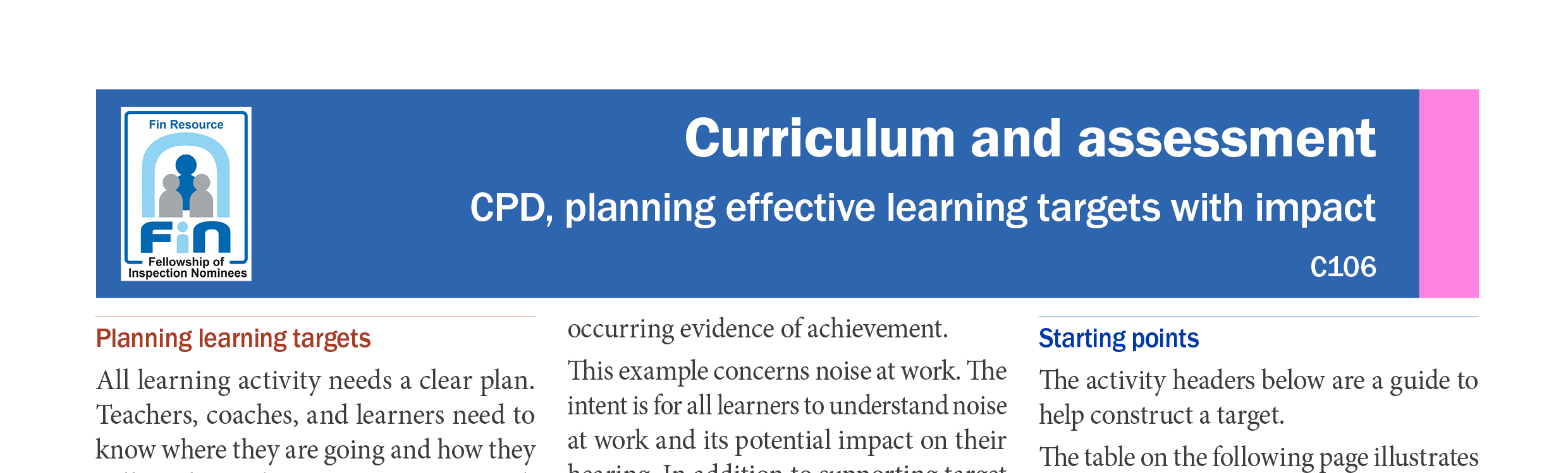 C106. Planning effective learning targets