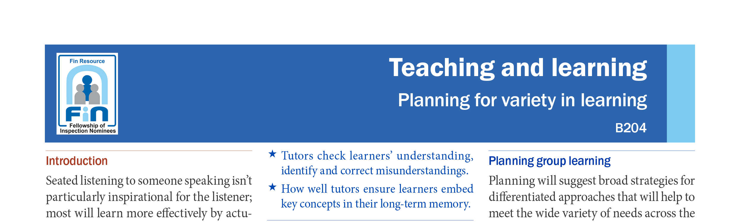 B204. Plan for variety in learning