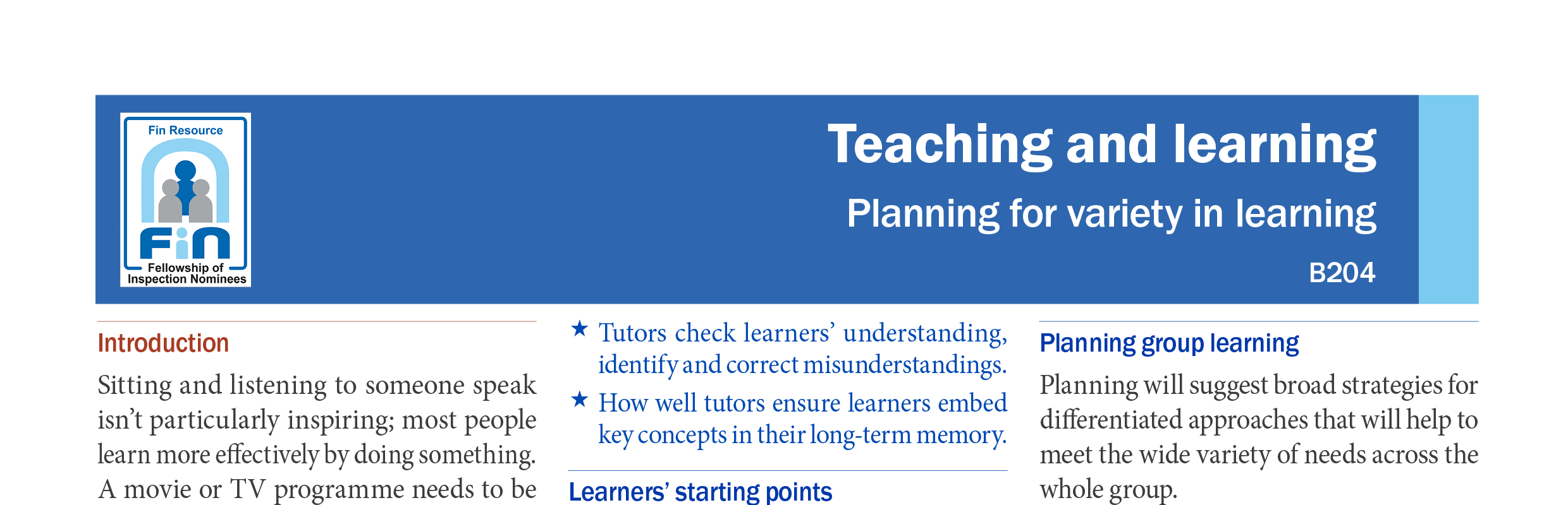 B204. Plan for variety in learning