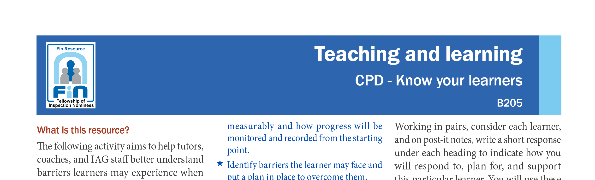 B205. Know your learners