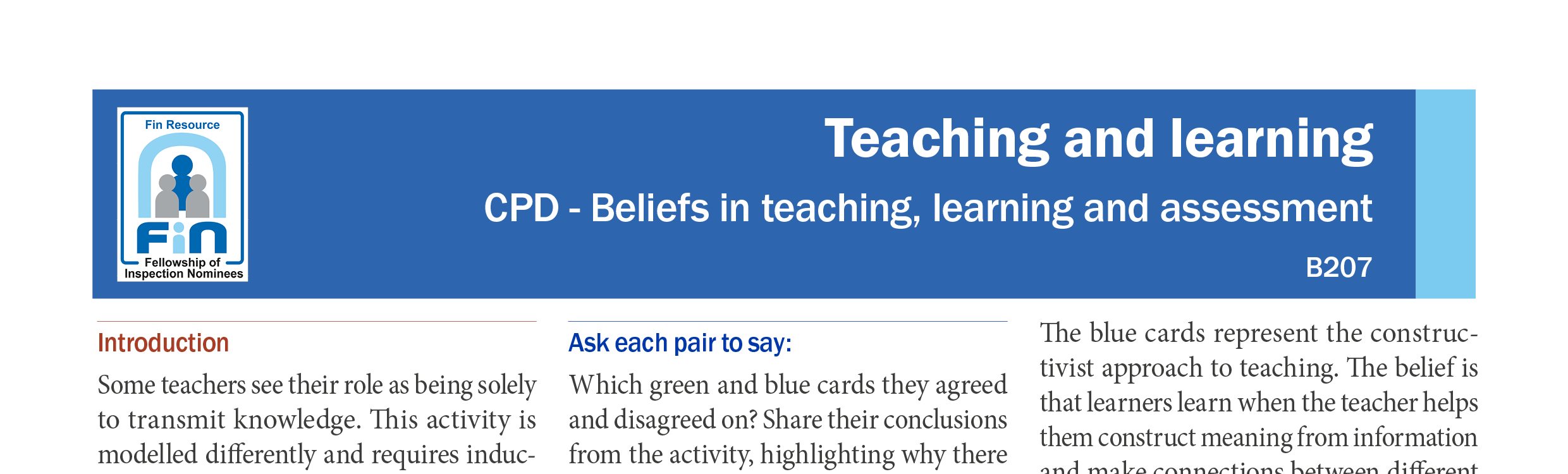 B207. Beliefs in teaching and learning