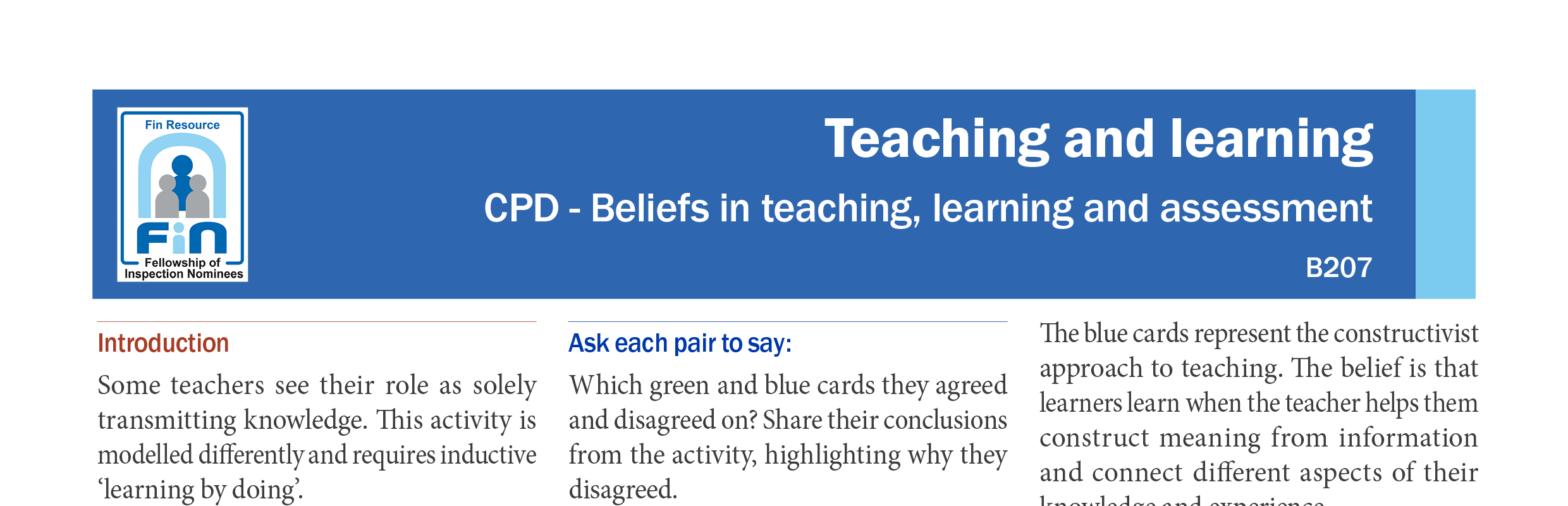 B207. Beliefs in teaching and learning