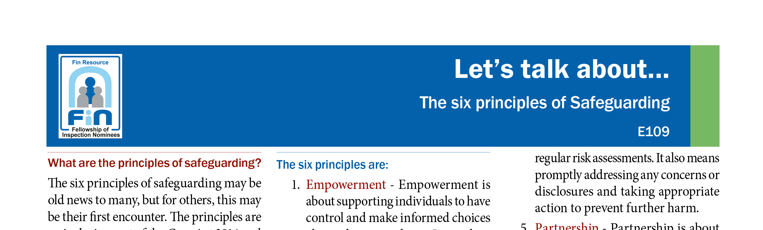 E108. The six principles of safeguarding