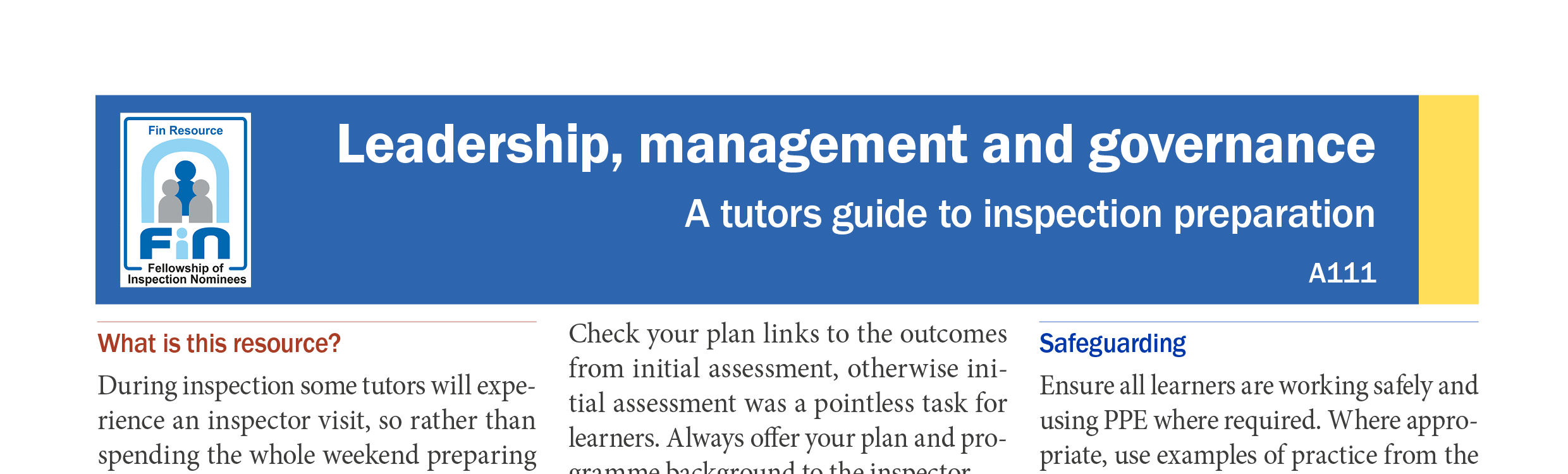 A111. A tutors gude to inspection readiness