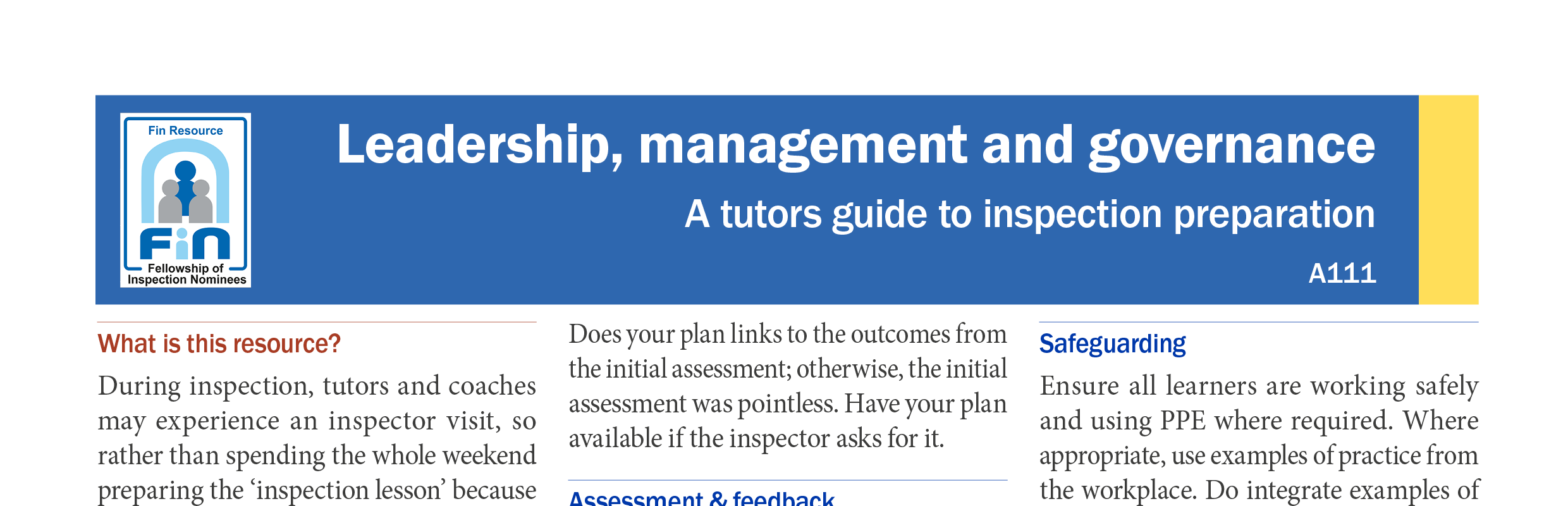 A111. A tutors gude to inspection readiness