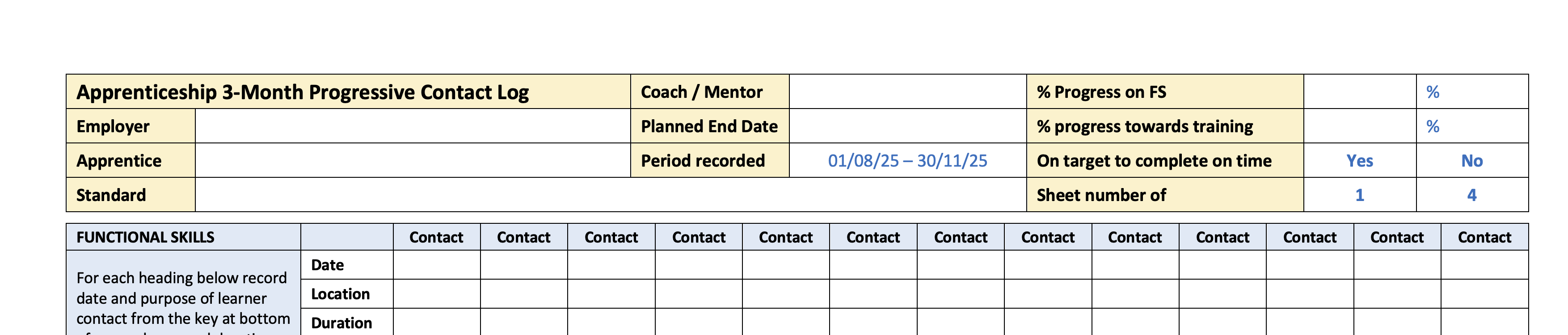 C304. Apprenticeship progressive contact log
