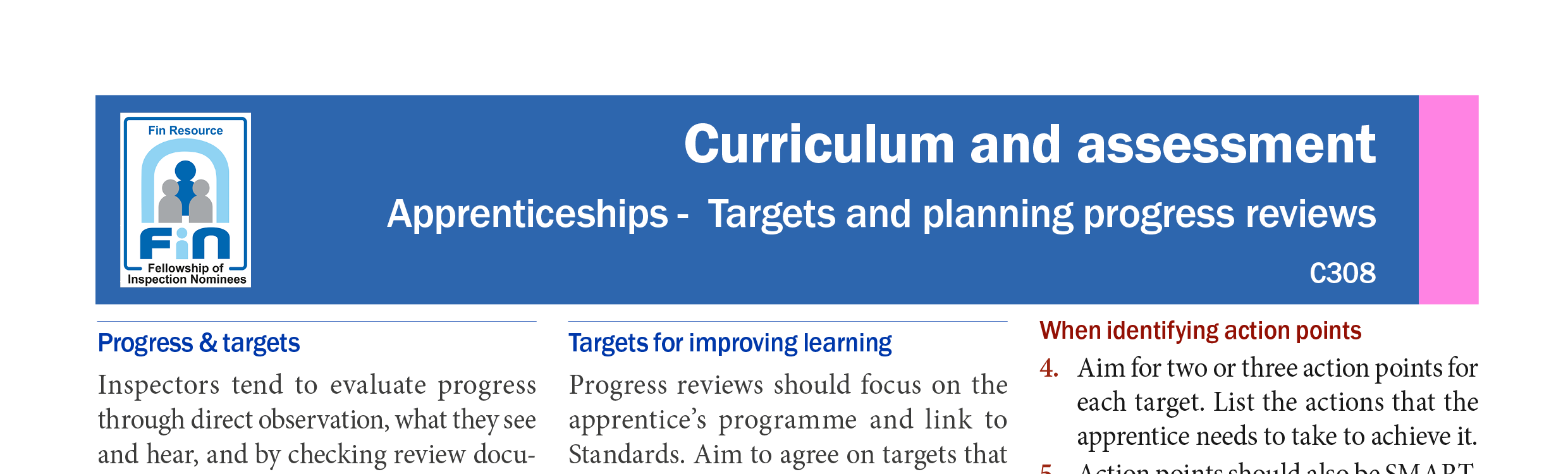 C308. Targets when planning progress reviews