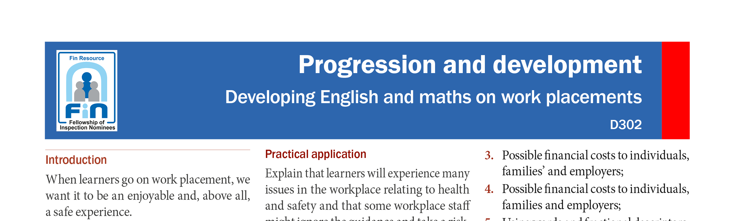 D302. English and maths on work placement