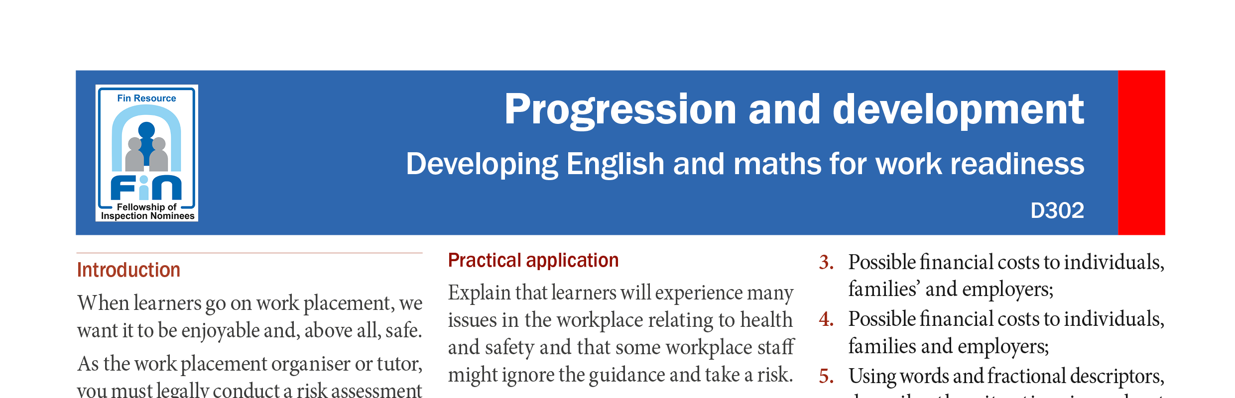 D302. English and maths on work placement