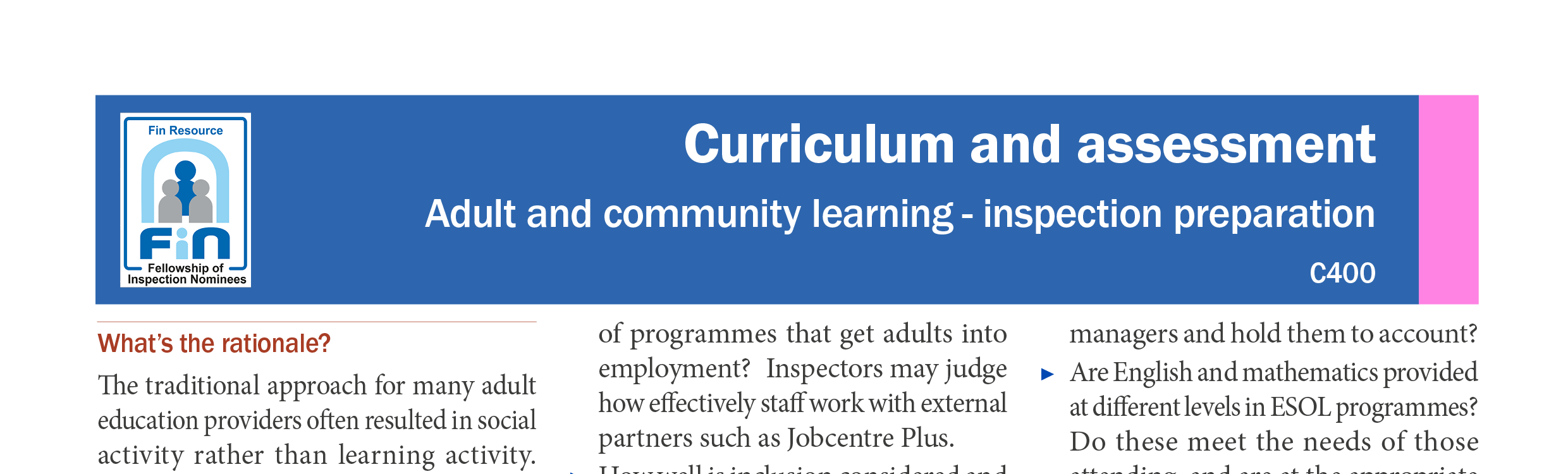 C400. Adult learning - insppection considerations