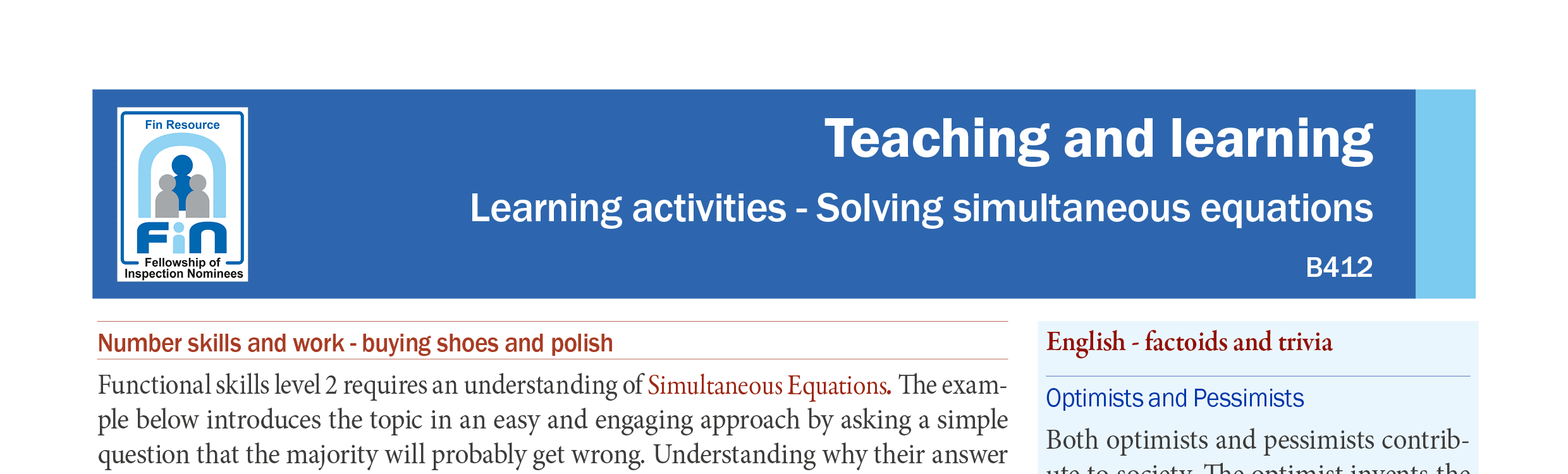 B412. Solving simultaneous equations