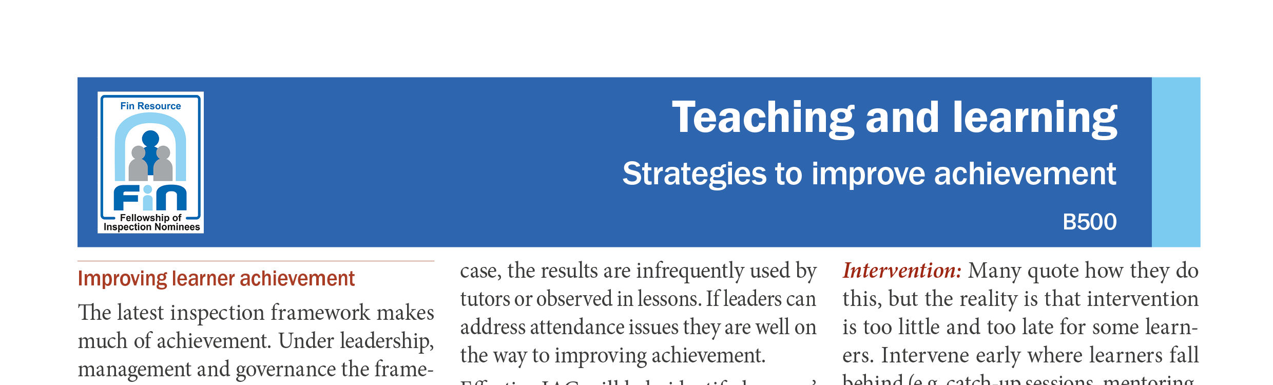 B500. Strategies to improve achievement