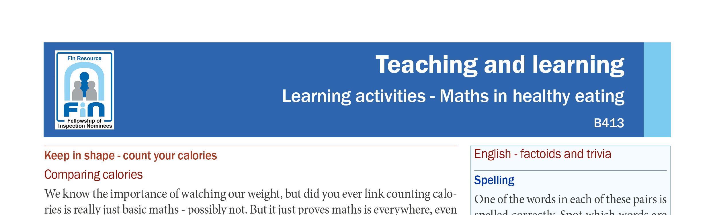 B413. Maths and healthy eating