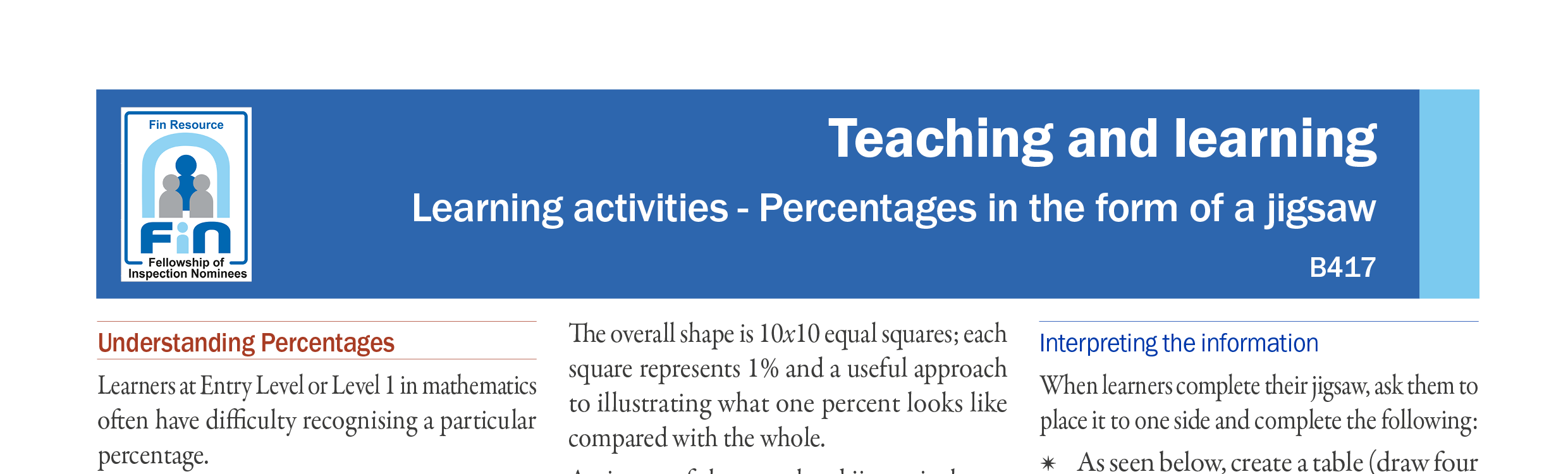 B417. Visualising percentages (Entry/L1)