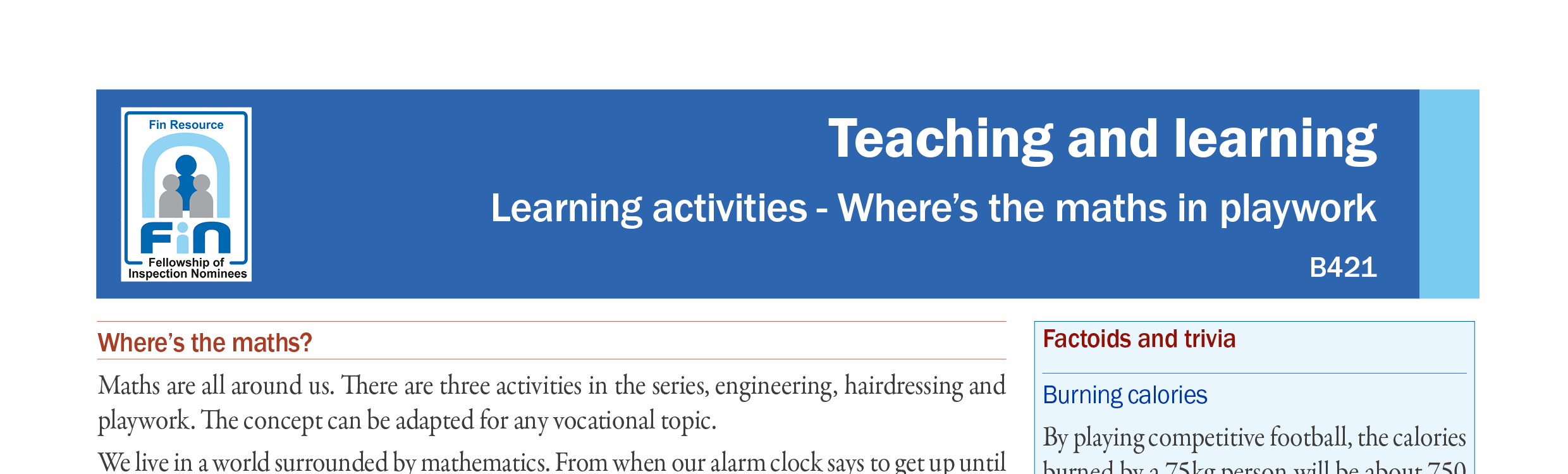 B421. Where’s the maths - playwork