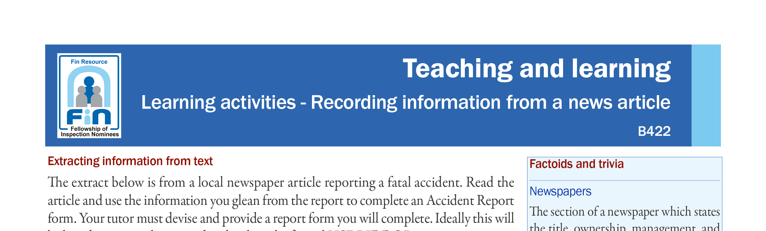 B422. Completing an accident report form