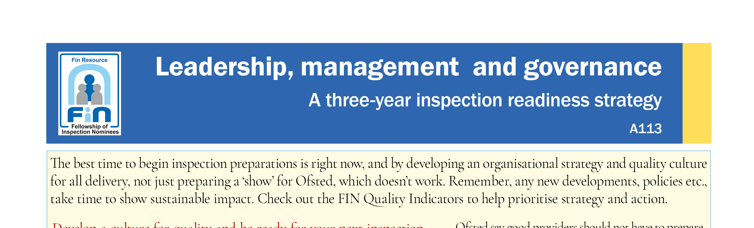 A113. An inspection readiness strategy