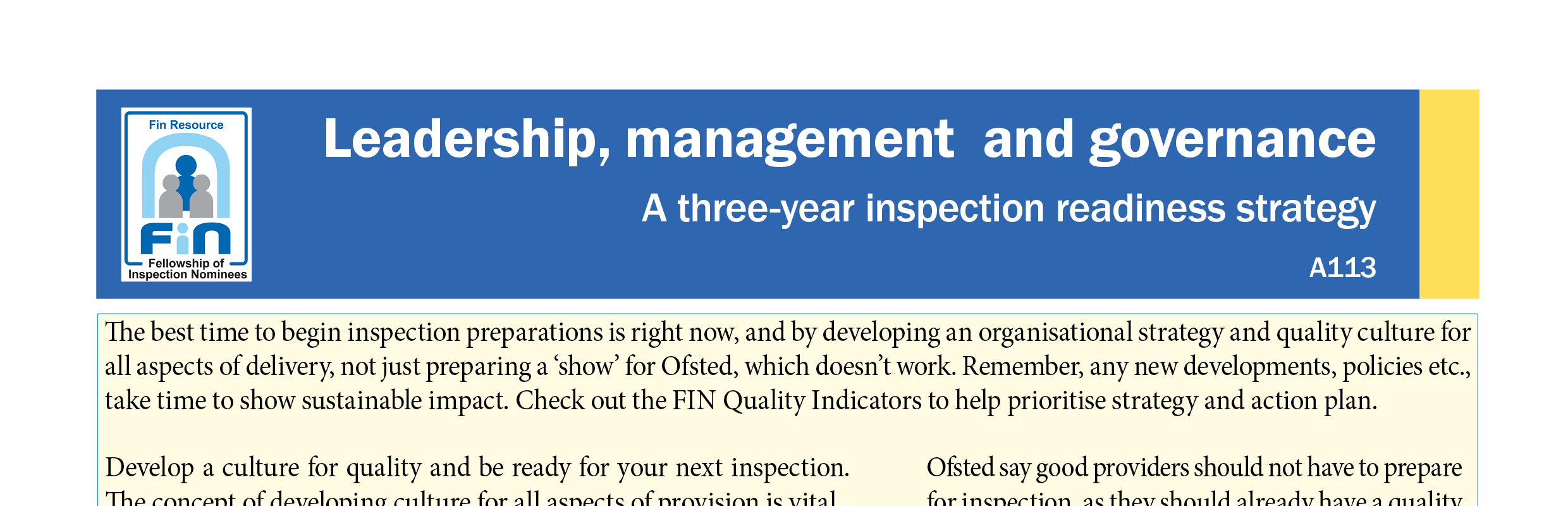 A113. An inspection readiness strategy