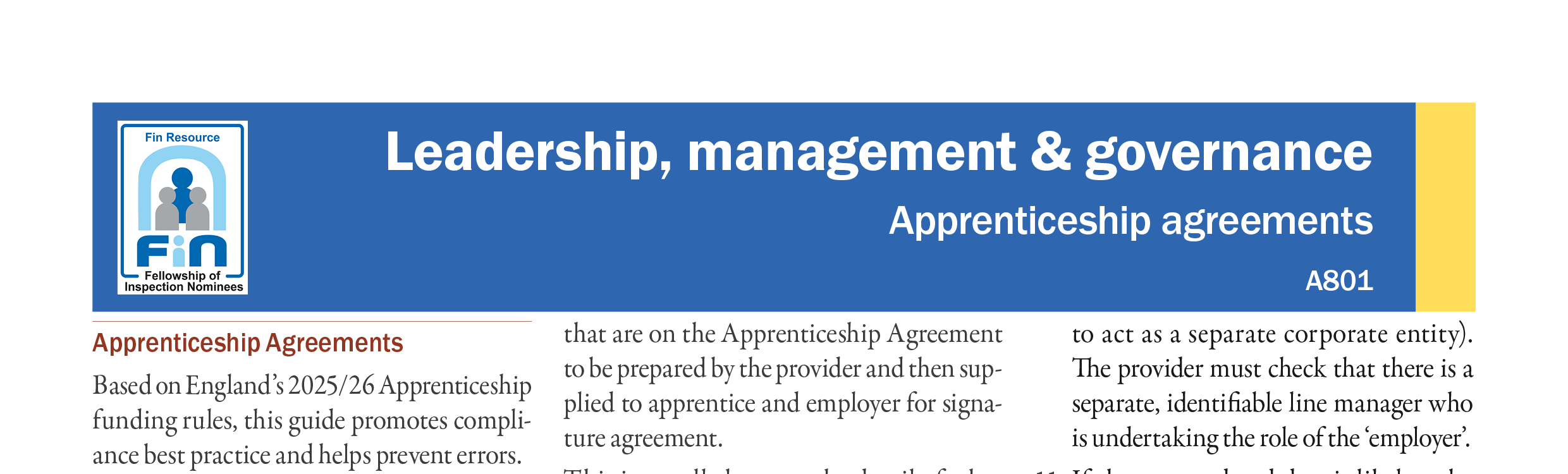 A801. Funding Rules - Apprenticeship Agreement