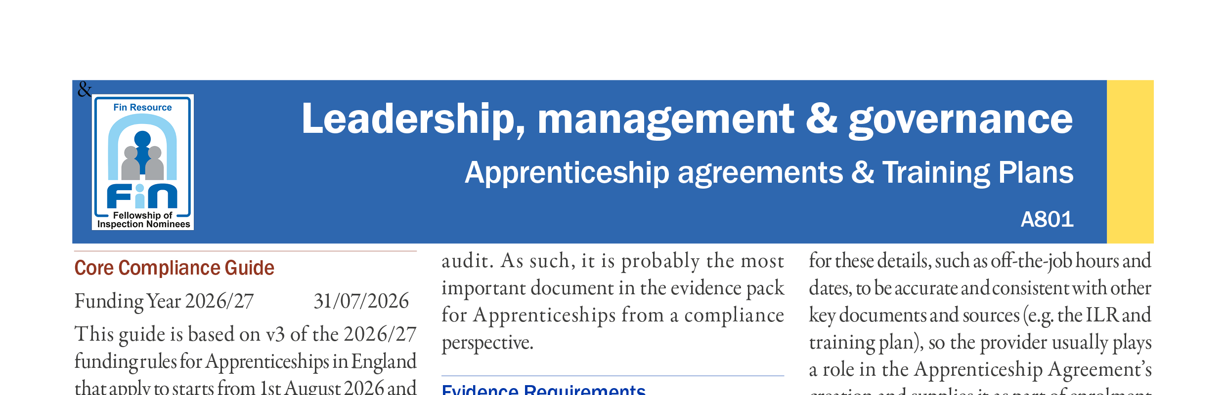 A801. Apprenticeship Agreement & Training Plans