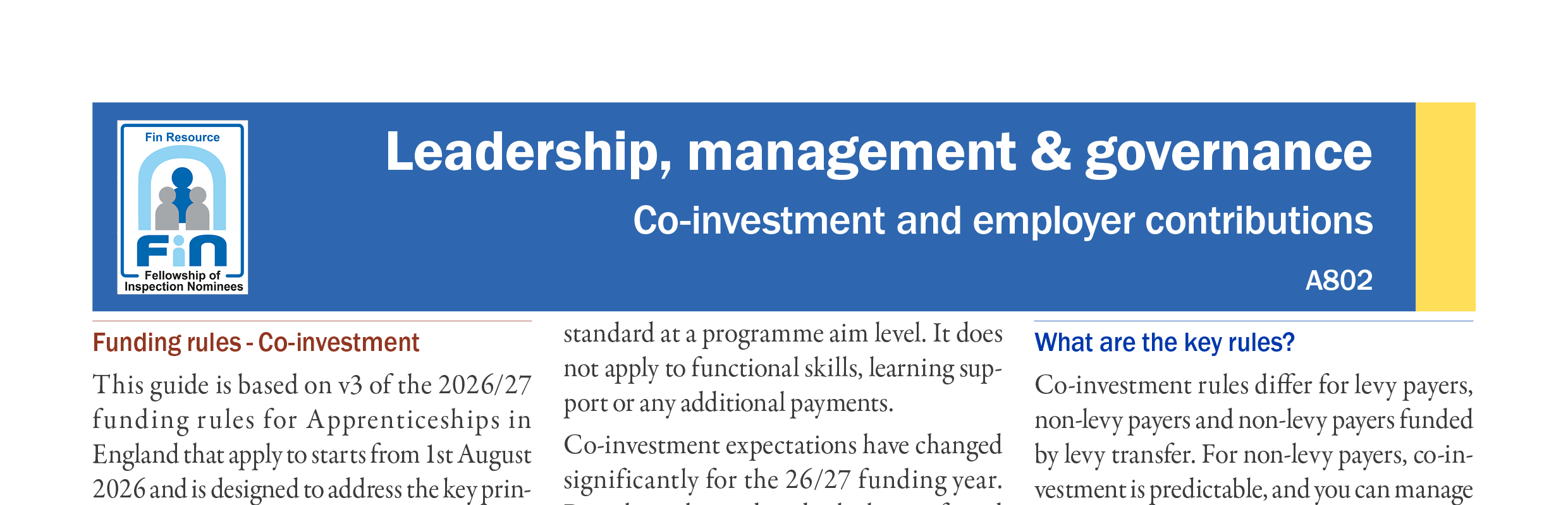 A802. Co-investment and Employer Contributions