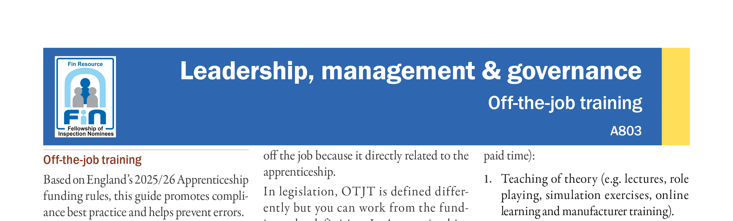 A803. Funding Rules - Off-the-job training