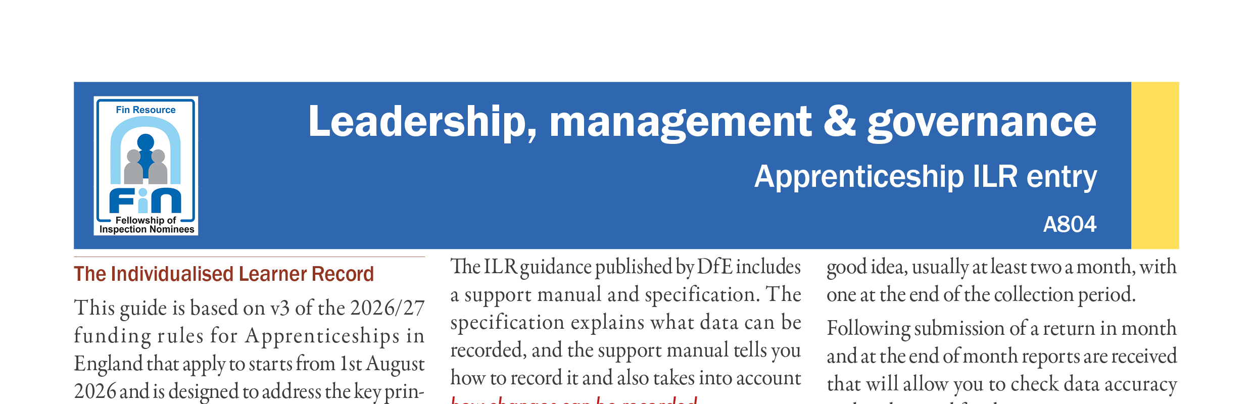 A804. Apprenticeship ILR Entry