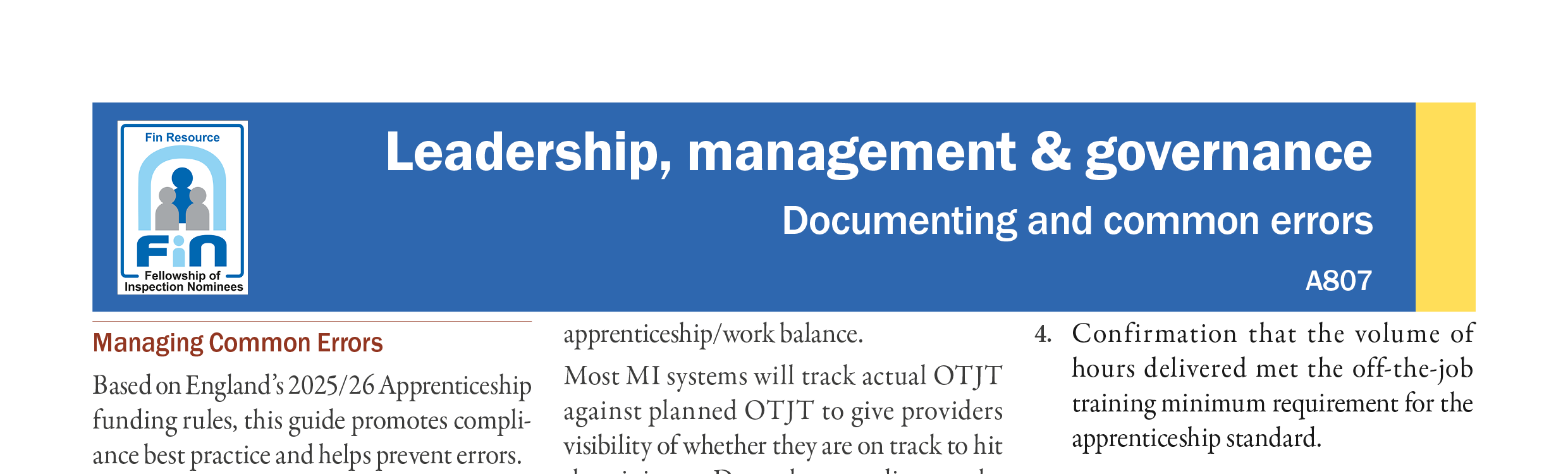 A807. Funding Rules - Documenting and common errors