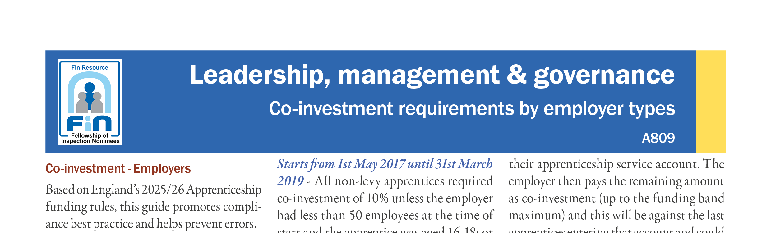 A809. Funding rules - Co-investment by employer type