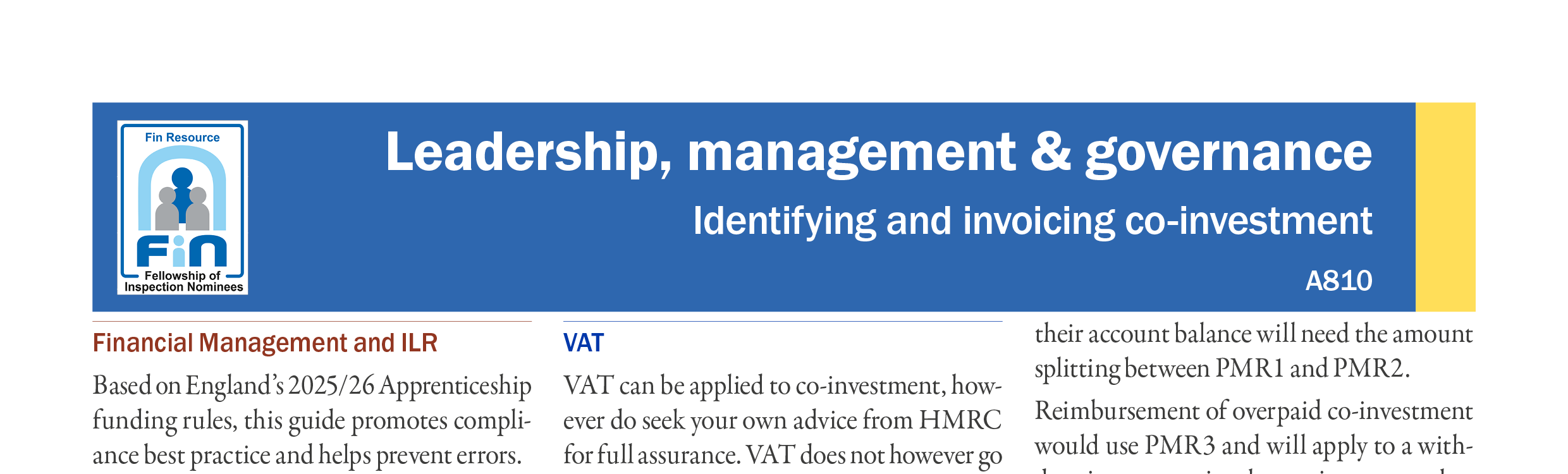 A810. Funding Rules - Invoicing co-investment