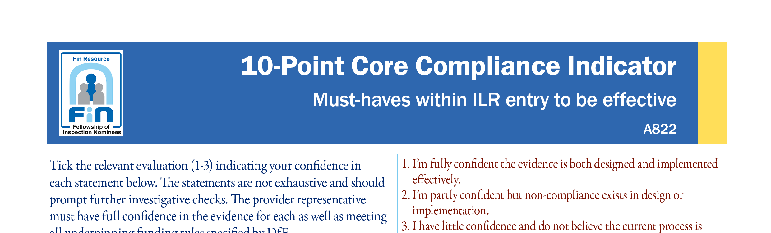 A822. Funding rules - Compliance indicator ILR entry