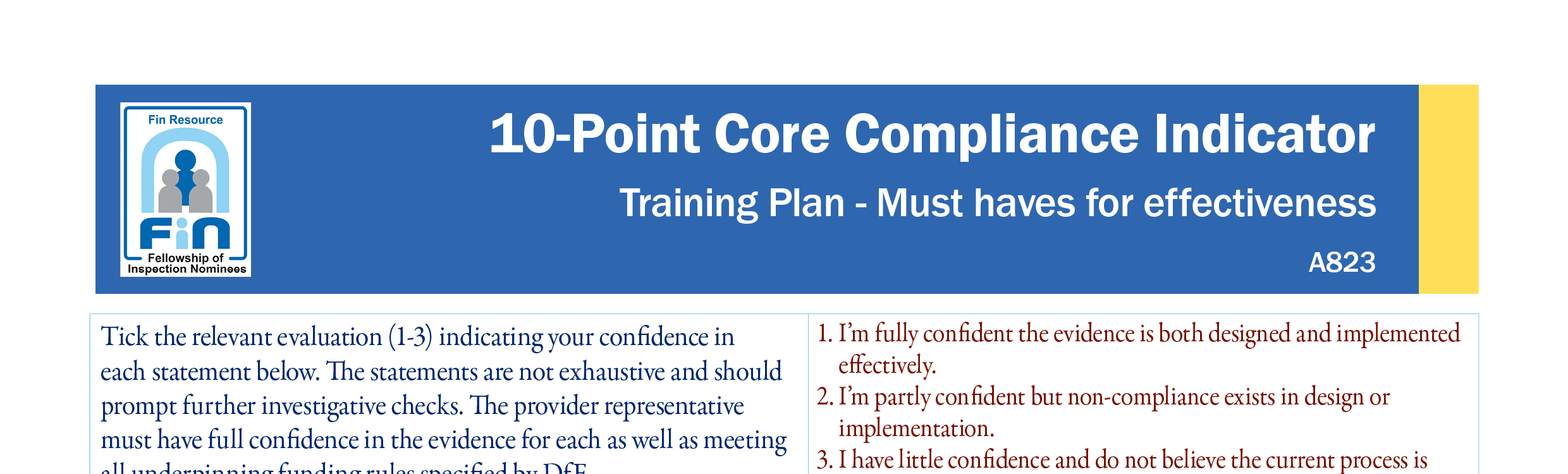 A823. Funding rules - Compliance indicator Training Plan effectiveness