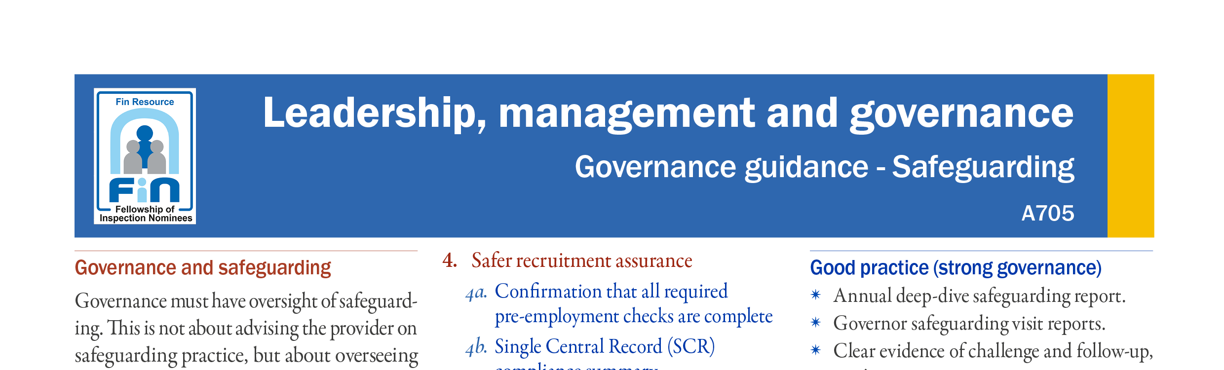 A705. Improving governance - safeguarding