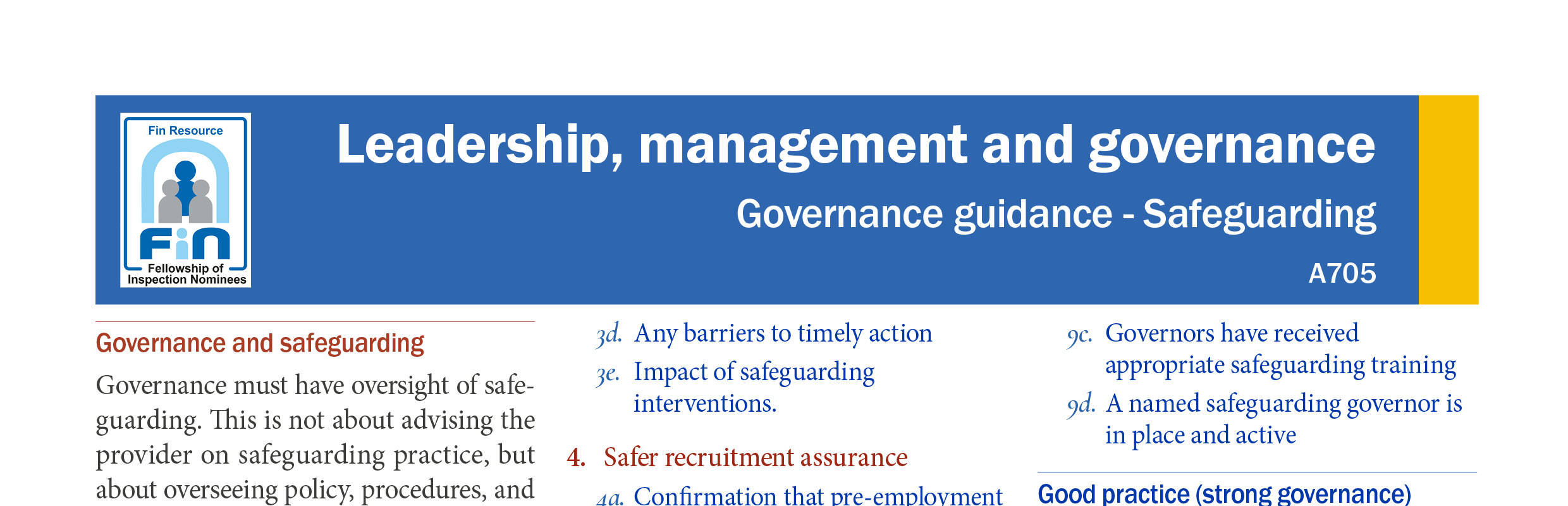 A705. Improving governance - safeguarding