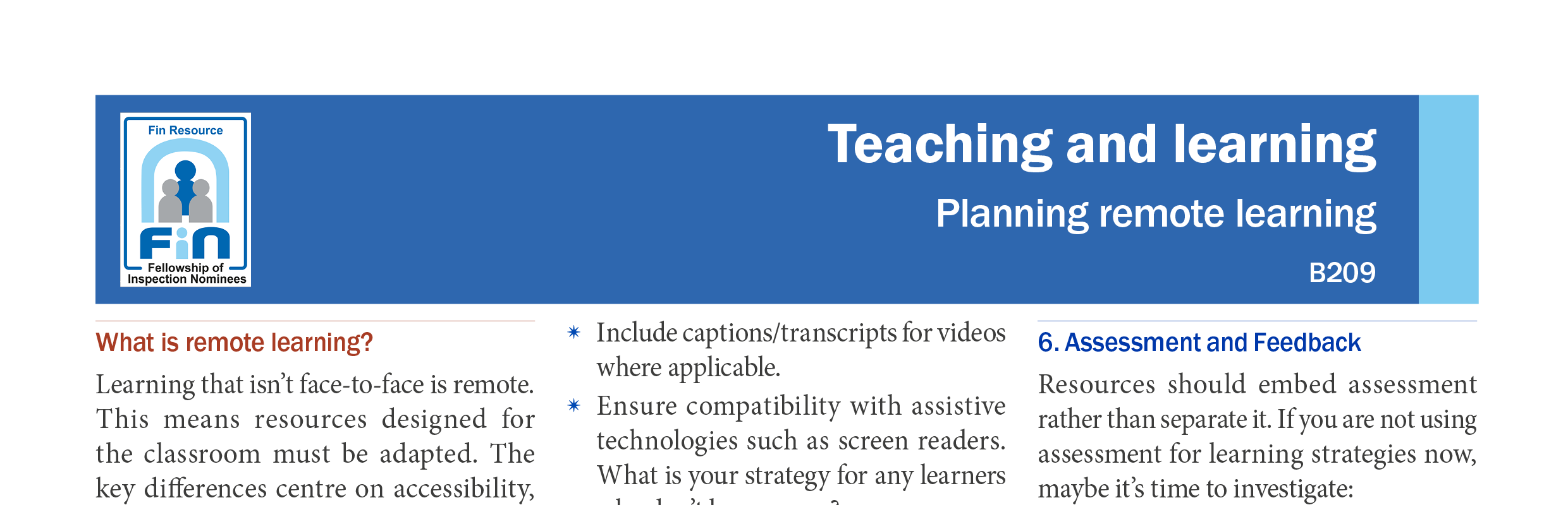 B209. Planning online or remote learning