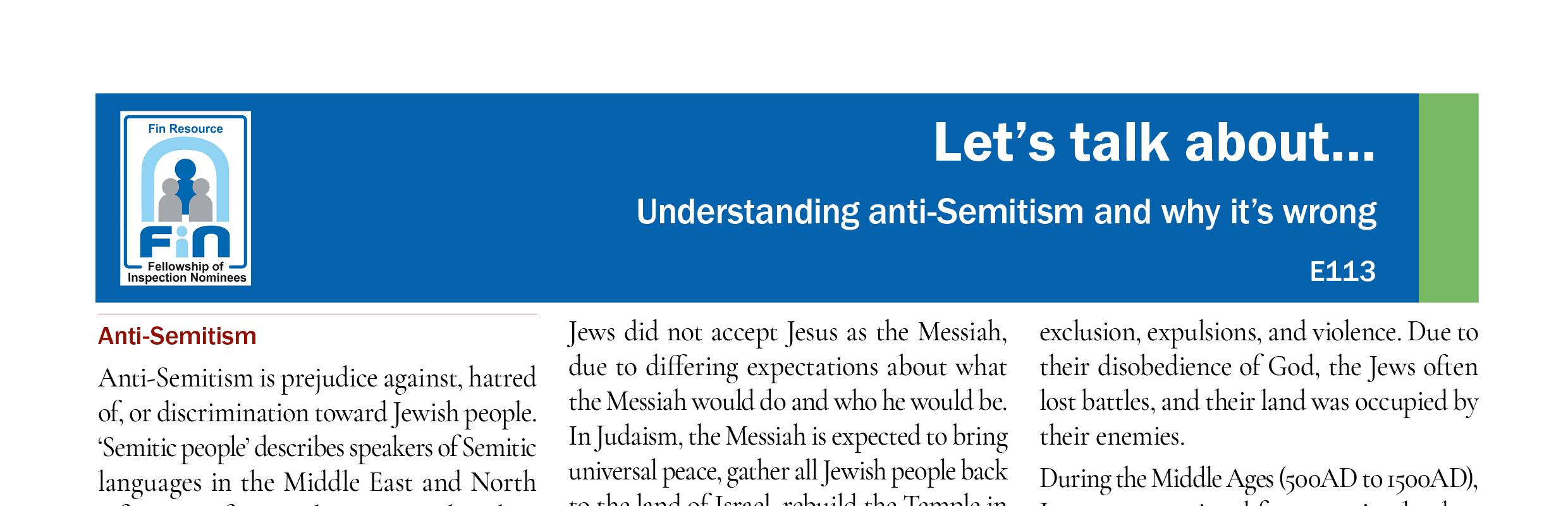 E113. Understanding anti-Semitism