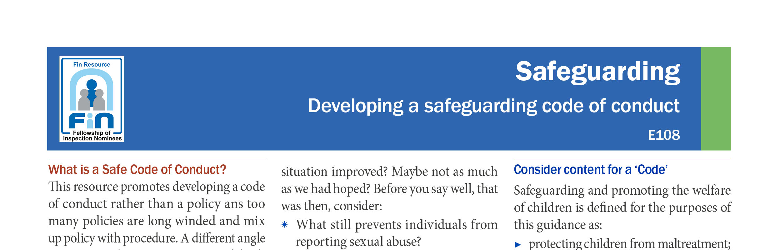 E108. Developing a safeguarding code of conduct