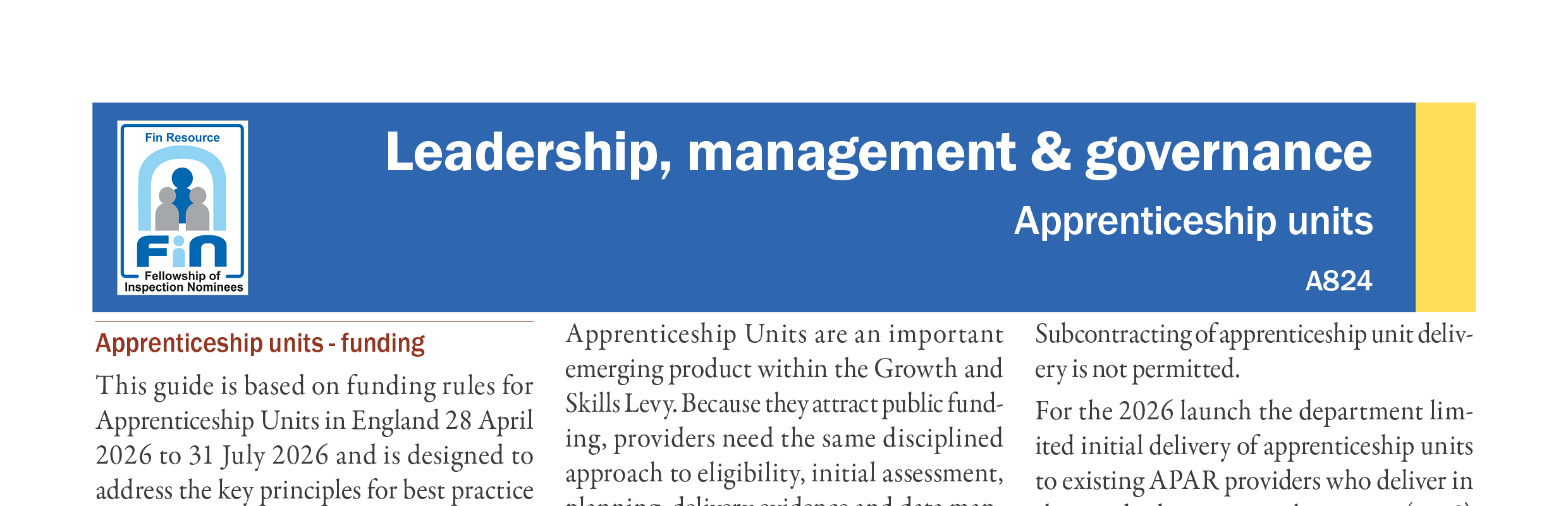 A824. Apprenticeship Units - Funding rules