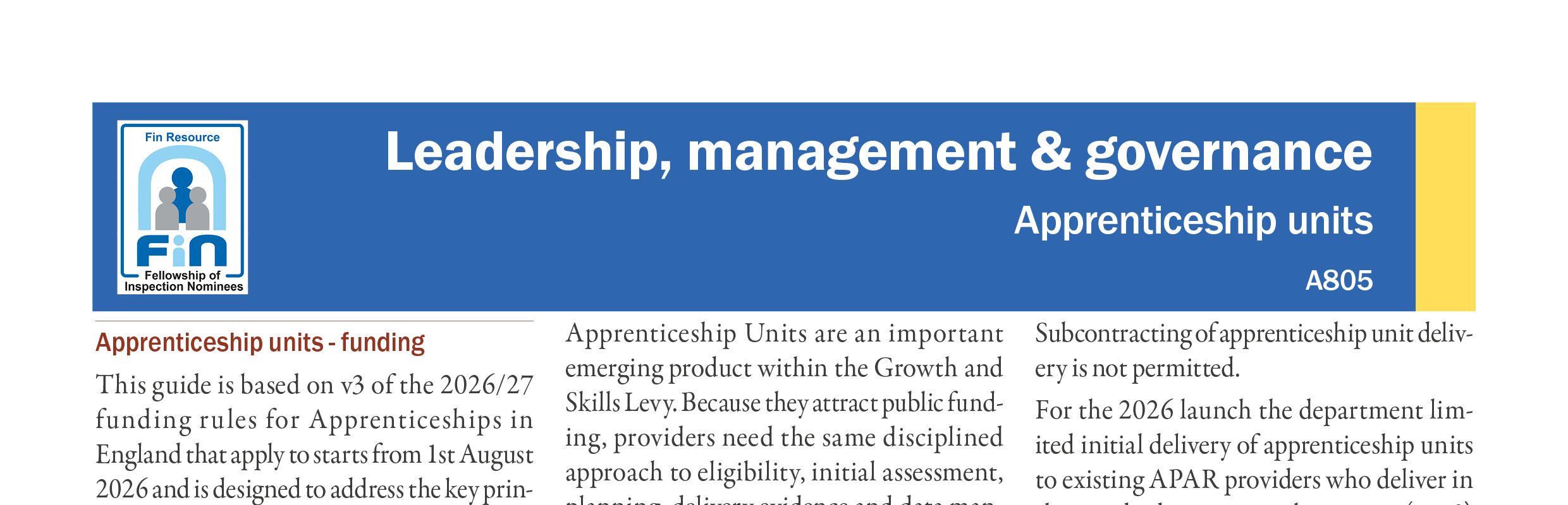 A805. Apprenticeship Units
