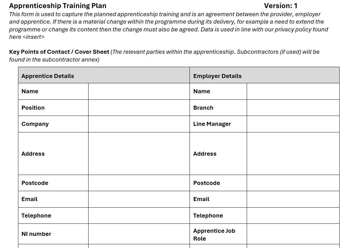A832. Apprenticeship Training Plan
