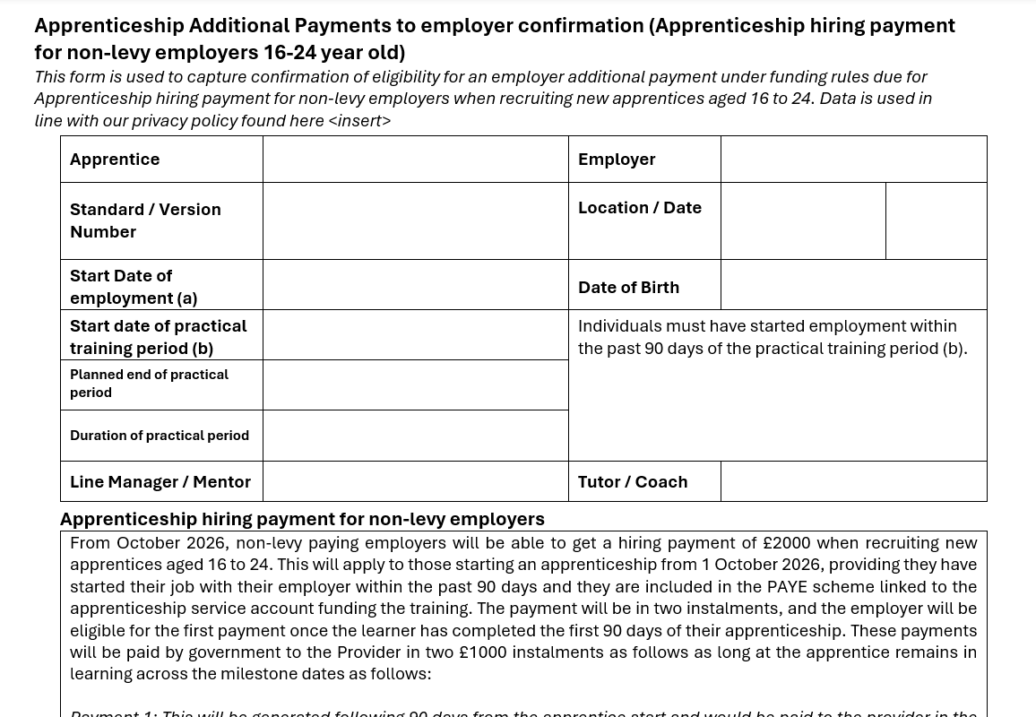 A838. Hiring Payments to Employer 